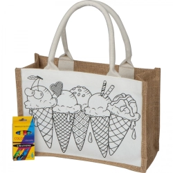 Malbeutel aus Jute mit Buntstiften
