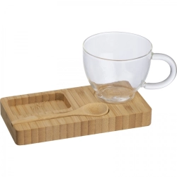 Tablett mit Löffel und Glasbecher (150 ml)