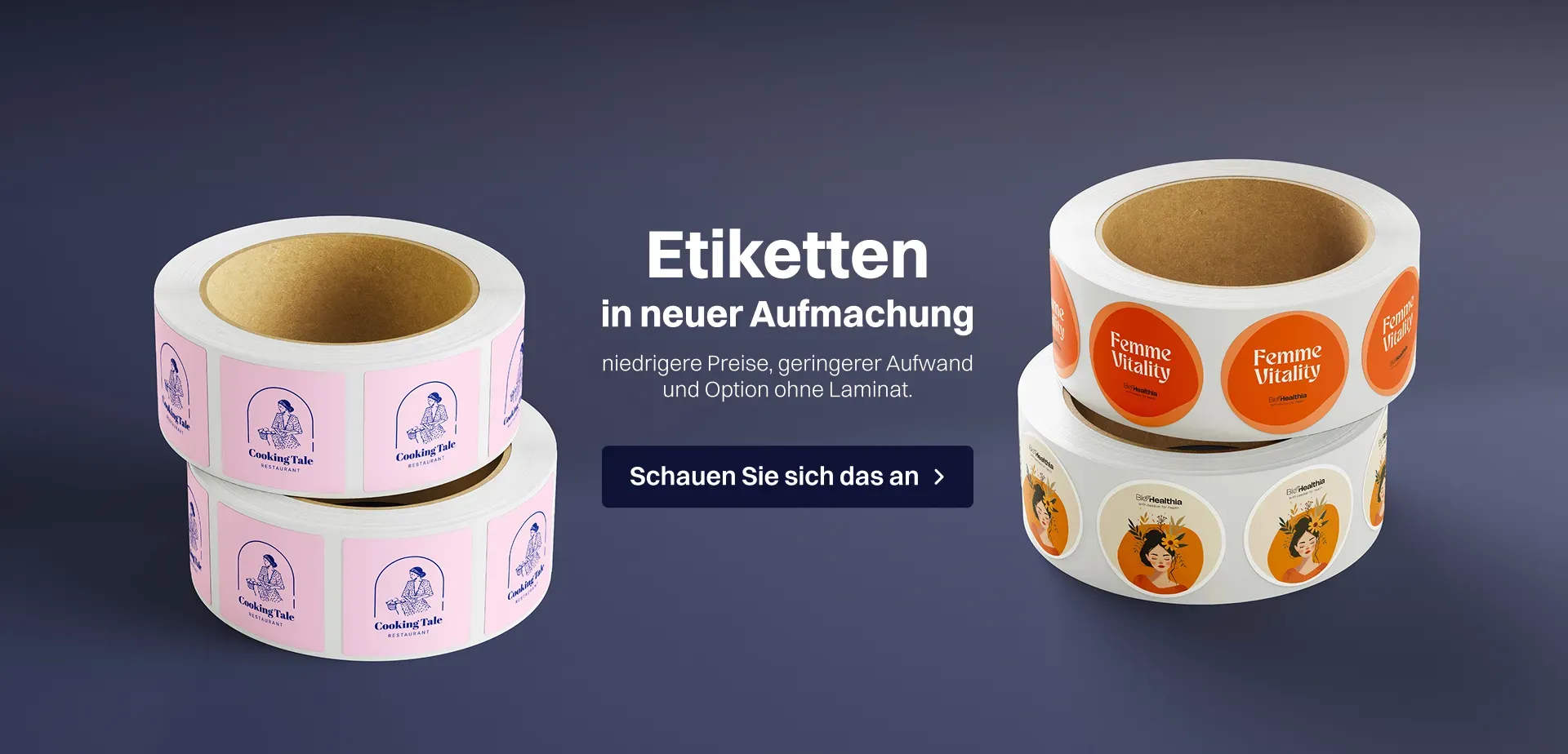 Etiketten in neues Aufmachung