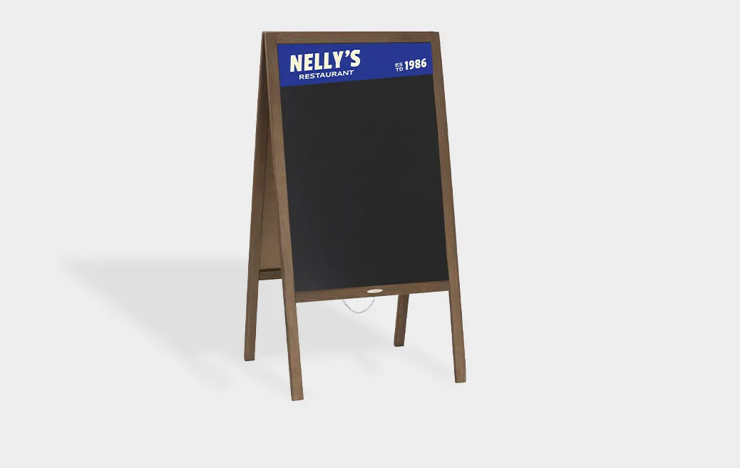 Kundenstopper aus Holz mit Kreidetafel bedruckt